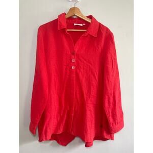 Habitat Women’s Large Red Collared Shirt Lightweight Flowy Rayon/Nylon